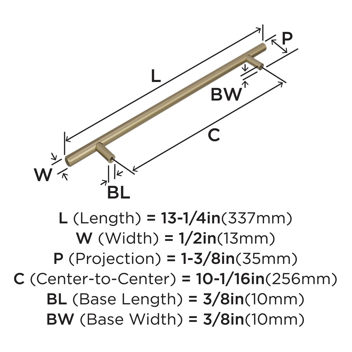 Amerock Cabinet Pull Golden Champagne 10-1/16 inch (256 mm) Center to Center Bar Pulls 1 Pack Drawer Pull Drawer Handle Cabinet Hardware