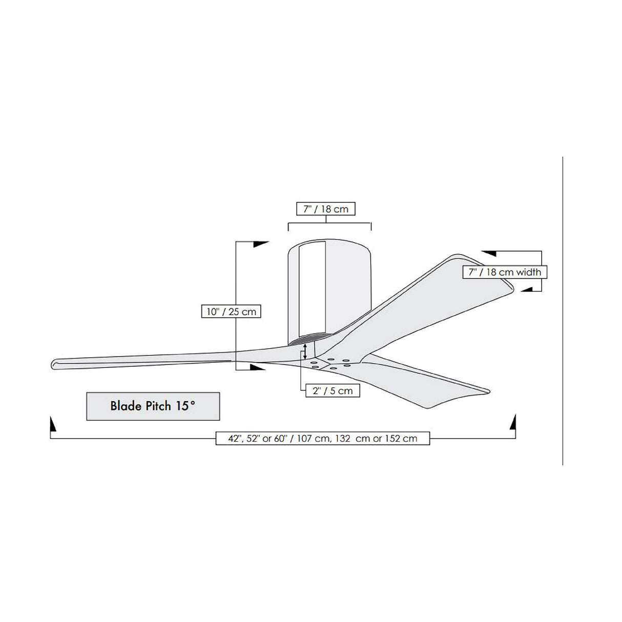 Matthews Fan IR3H-TB-WA-60 Irene-3H three-blade flush mount paddle fan in Textured Bronze finish with 60” solid walnut tone blades. 