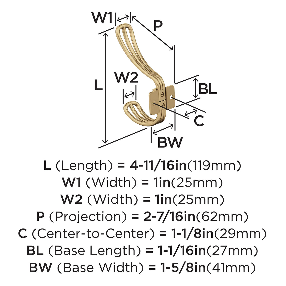 Amerock H37006CZ Vinland Double Prong Decorative Wall Hook Champagne Bronze Hook for Coats, Hats, Backpacks, Bags Hooks for Bathroom, Bedroom, Closet, Entryway, Laundry Room, Office