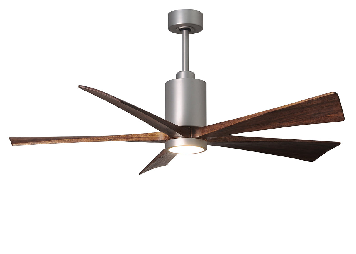 Matthews Fan PA5-BN-WA-60 Patricia-5 five-blade ceiling fan in Brushed Nickel finish with 60” solid walnut tone blades and dimmable LED light kit