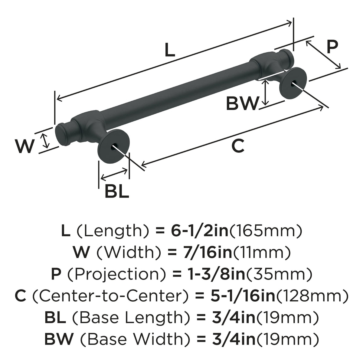 Amerock Cabinet Pull Matte Black 5-1/16 inch (128 mm) Center-to-Center Winsome 1 Pack Drawer Pull Cabinet Handle Cabinet Hardware