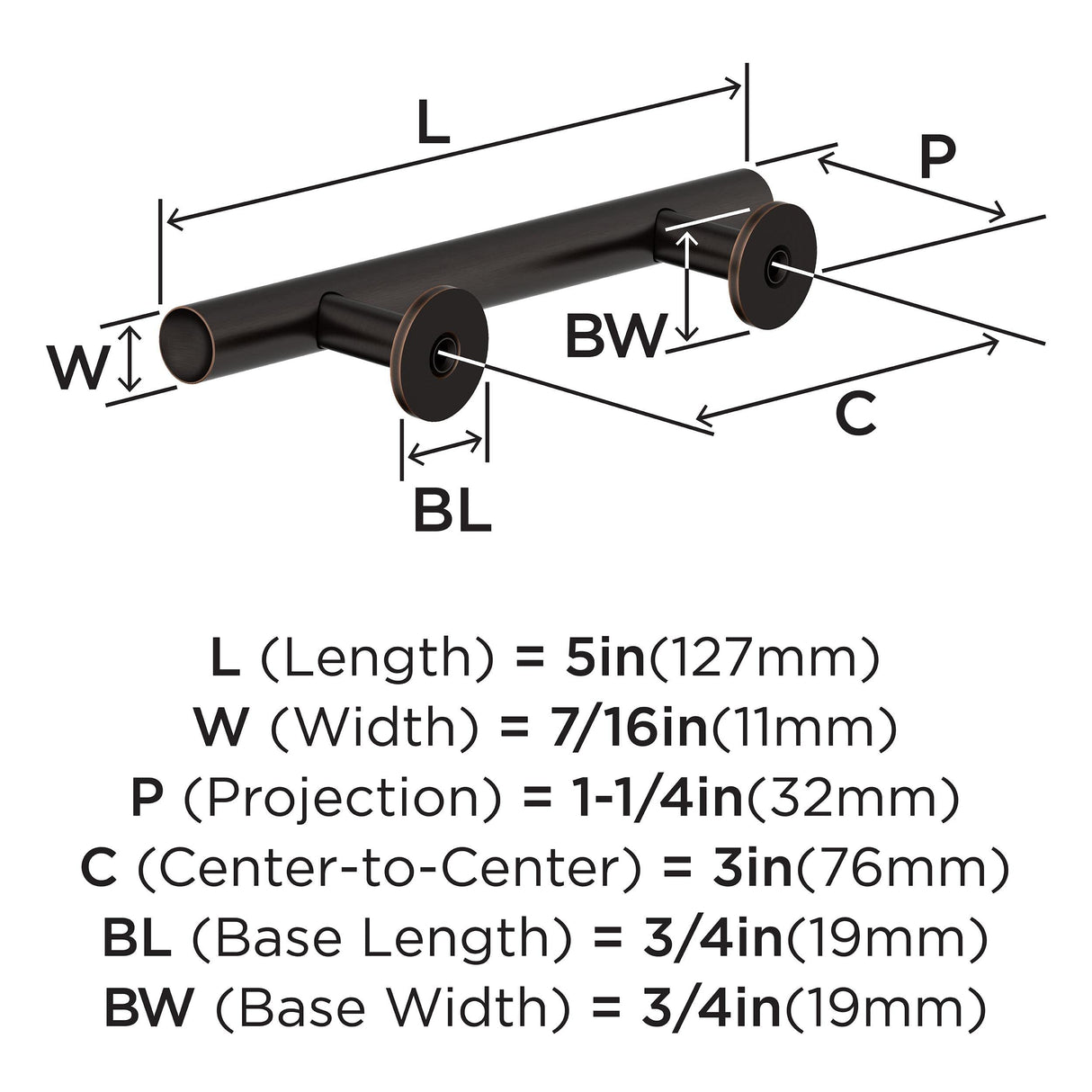 Amerock BP37390ORB Oil Rubbed Bronze Cabinet Pull 3 in (76 mm) Center-to-Center Cabinet Handle Radius Drawer Pull Kitchen Cabinet Handle Furniture Hardware