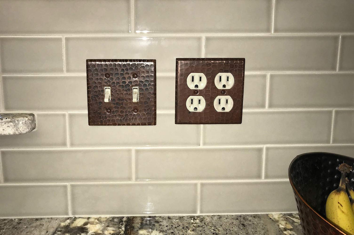 Premier Copper Products SO4 Copper Switch Plate Double Duplex with Four Hole Outlet Cover, Oil Rubbed Bronze