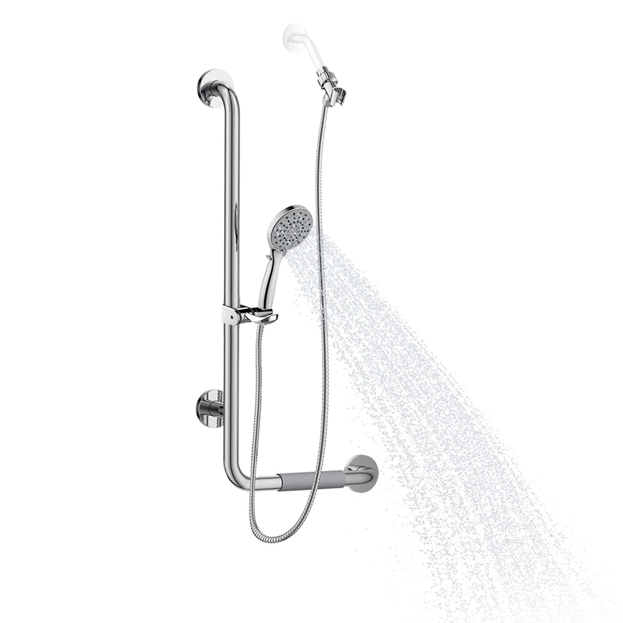 PULSE ShowerSpas 4001L-SSP ErgoSlideBar with Hand Shower, ADA Compliant, Left-Hand Grip, Polished Stainless Steel