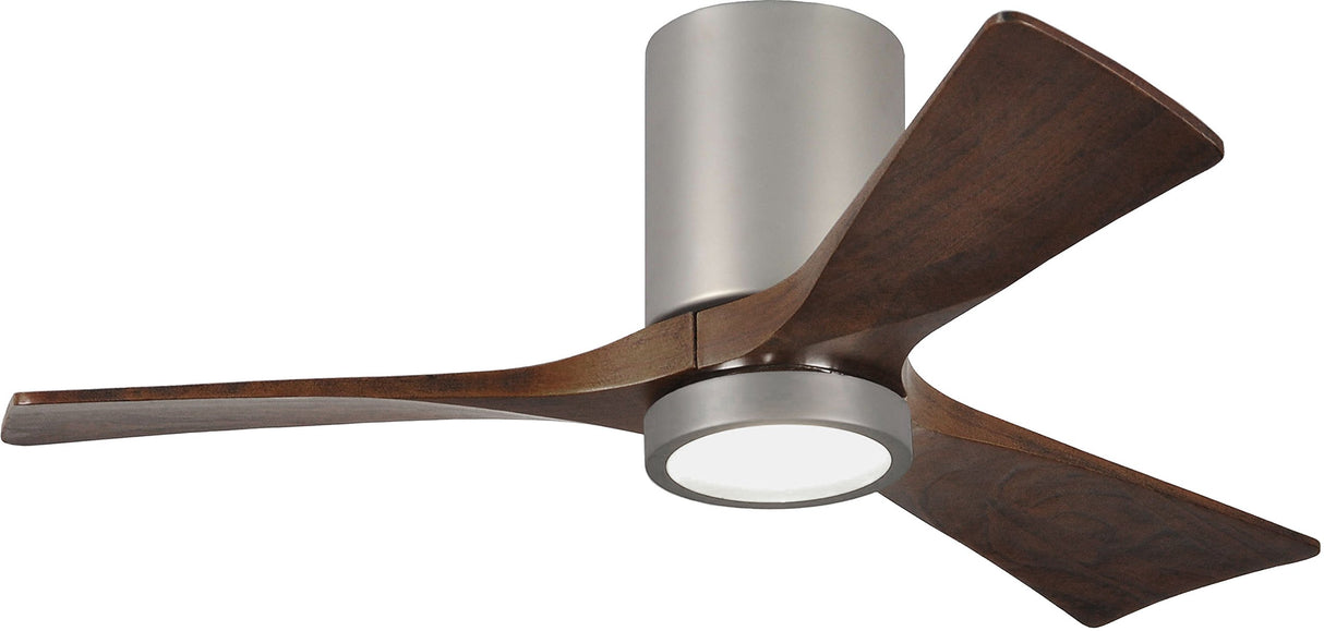 Matthews Fan IR3HLK-BN-WA-42 Irene-3HLK three-blade flush mount paddle fan in Brushed Nickel finish with 42” solid walnut tone blades and integrated LED light kit.