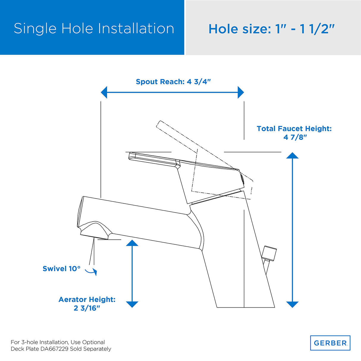 Gerber D224530 Chrome Amalfi Single Handle Top Control Lavatory Faucet
