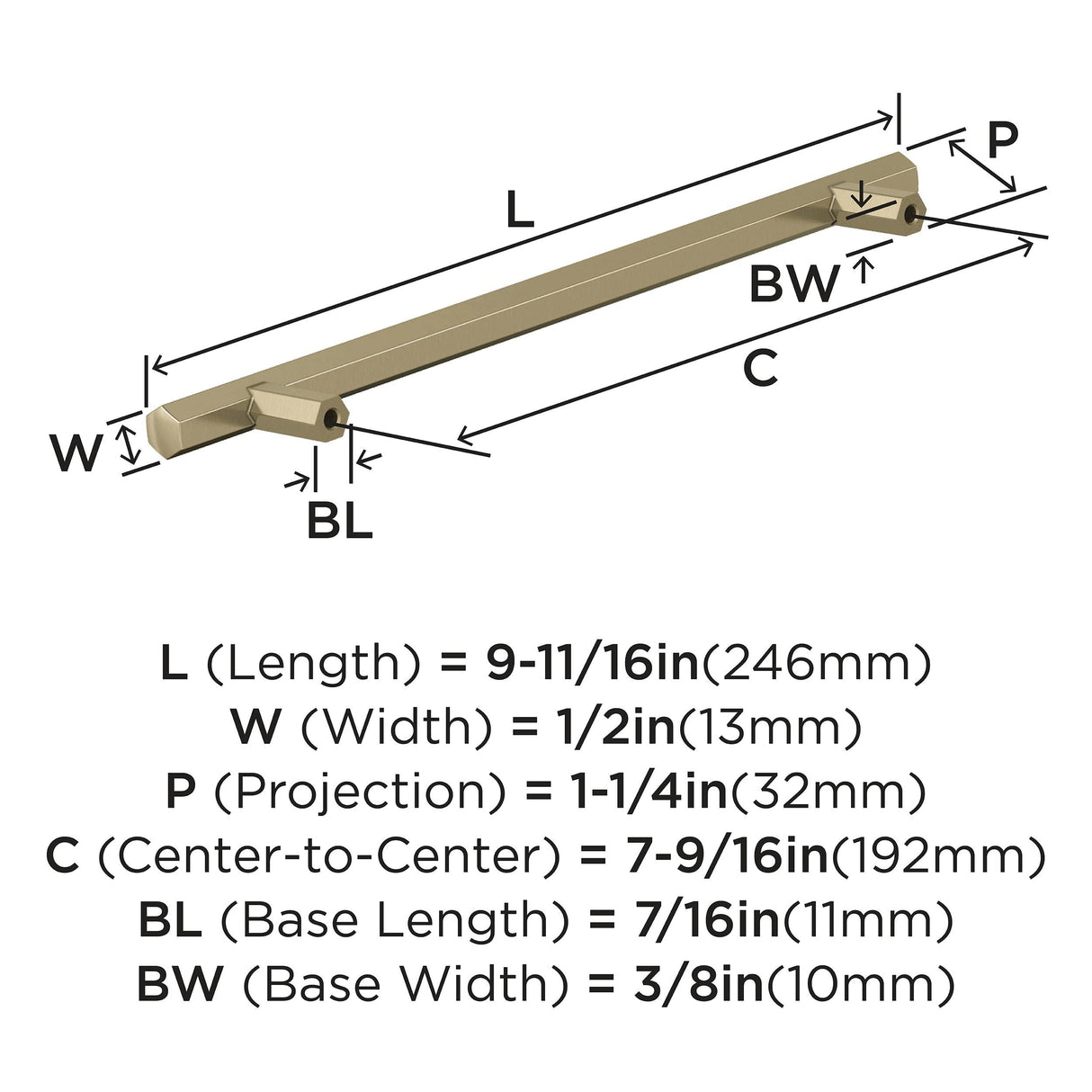 Amerock Cabinet Pull Golden Champagne 7-9/16 in (192 mm) Center-to-Center Drawer Pull Caliber Kitchen and Bath Hardware Furniture Hardware