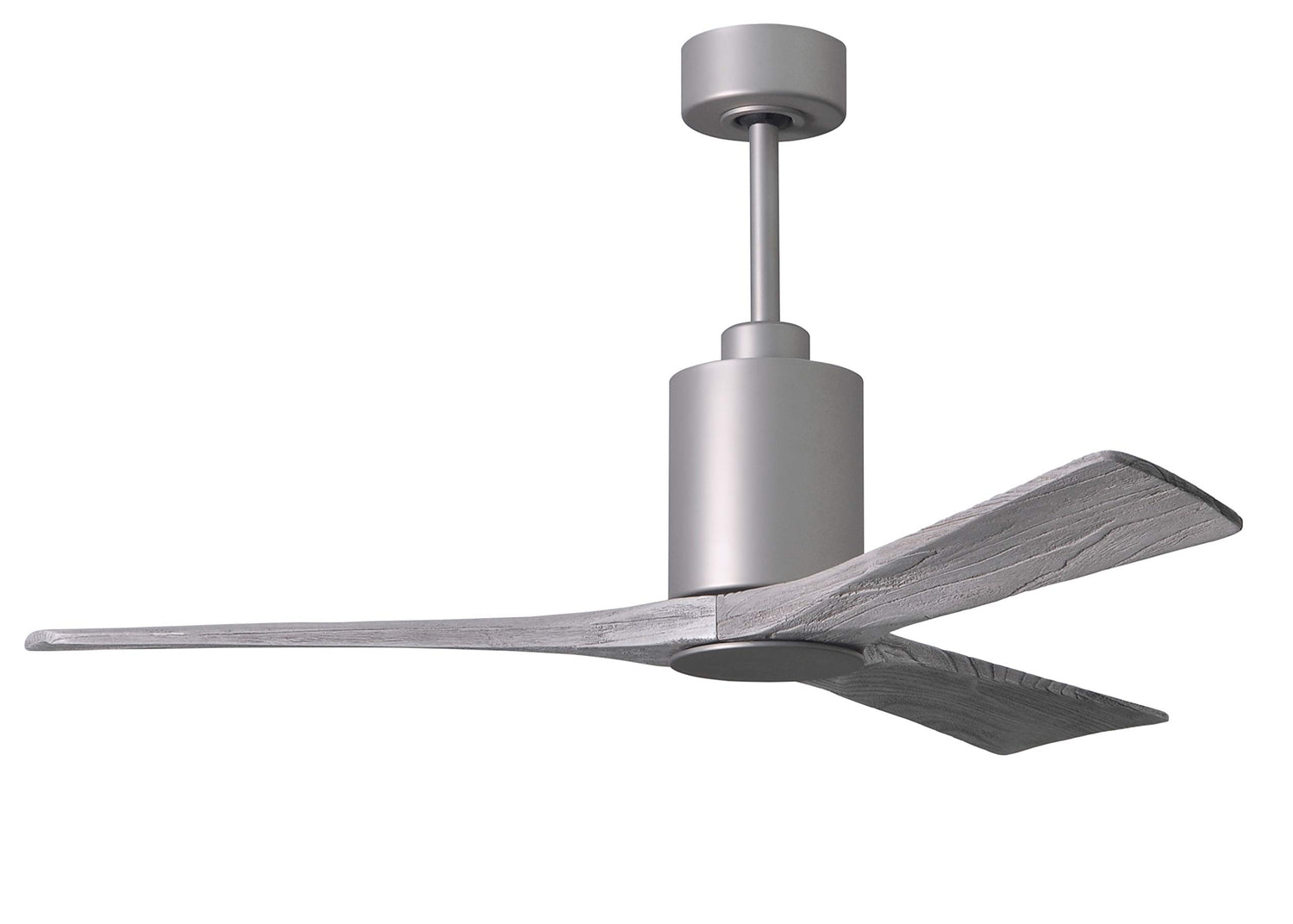 Matthews Fan PA3-BN-BW-52 Patricia-3 three-blade ceiling fan in Brushed Nickel finish with 52” solid barn wood tone blades and dimmable LED light kit