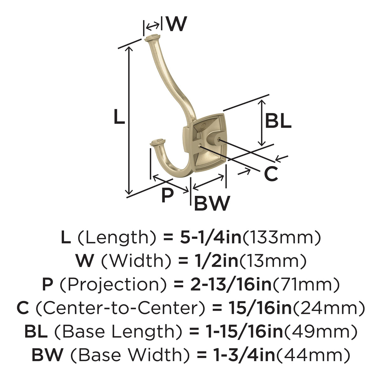Amerock H37002BBZ Kinsale Double Prong Decorative Wall Hook Golden Champagne Hook for Coats, Hats, Backpacks, Bags Hooks for Bathroom, Bedroom, Closet, Entryway, Laundry Room, Office