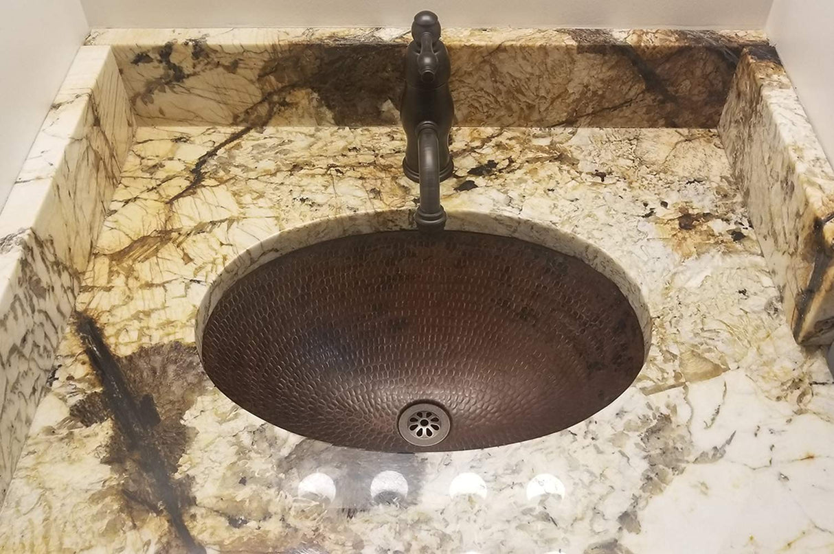Premier Copper Products LO19FDB 19-Inch Oval Under Mount Hammered Copper Bathroom Sink, Oil Rubbed Bronze