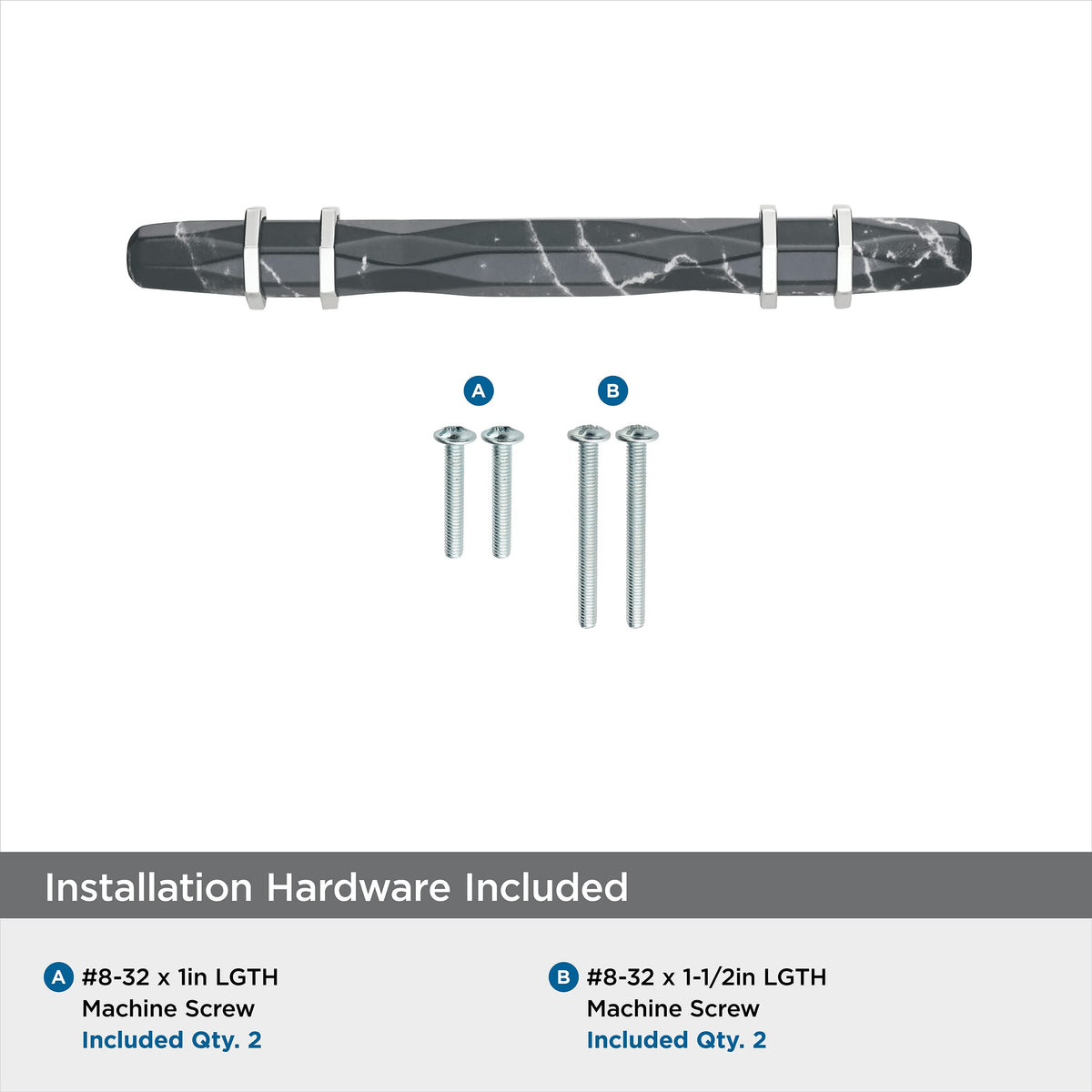 Amerock BP36648MBKPN Carrione Cabinet Pull, 3-3/4 in (96 mm) Center-to-Center, Marble Black/Polished Nickel