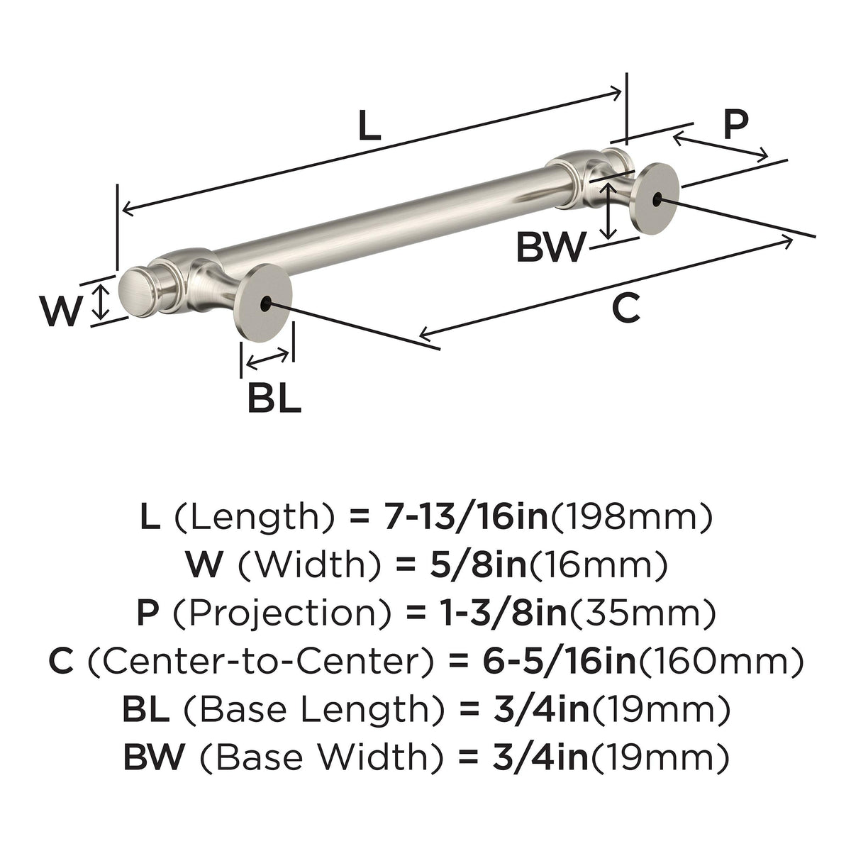 Amerock BP36771G10 Satin Nickel Cabinet Pull 6-5/16 in (160 mm) Center-to-Center Cabinet Handle Winsome Drawer Pull Kitchen Cabinet Handle Furniture Hardware