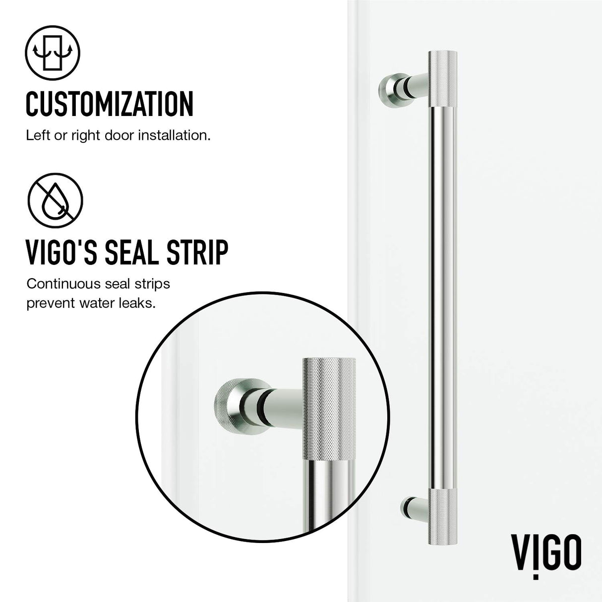 VIGO Adjustable 48-52" W x 76" H Elan Cass Aerodynamic Frameless Sliding Shower Door with Clear Tempered Glass, Reversible Door Handle and Stainless Steel Hardware in Stainless Steel-VG6044STCL5276