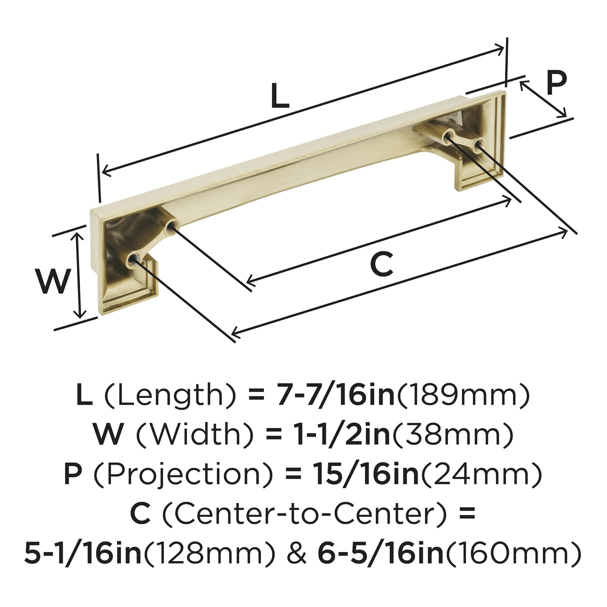 Amerock Cabinet Cup Pull Golden Champagne 5-1/16 inch & 6-5/16 inch (128 mm & 160 mm) Center to Center Appoint 1 Pack Drawer Pull Drawer Handle Cabinet Hardware