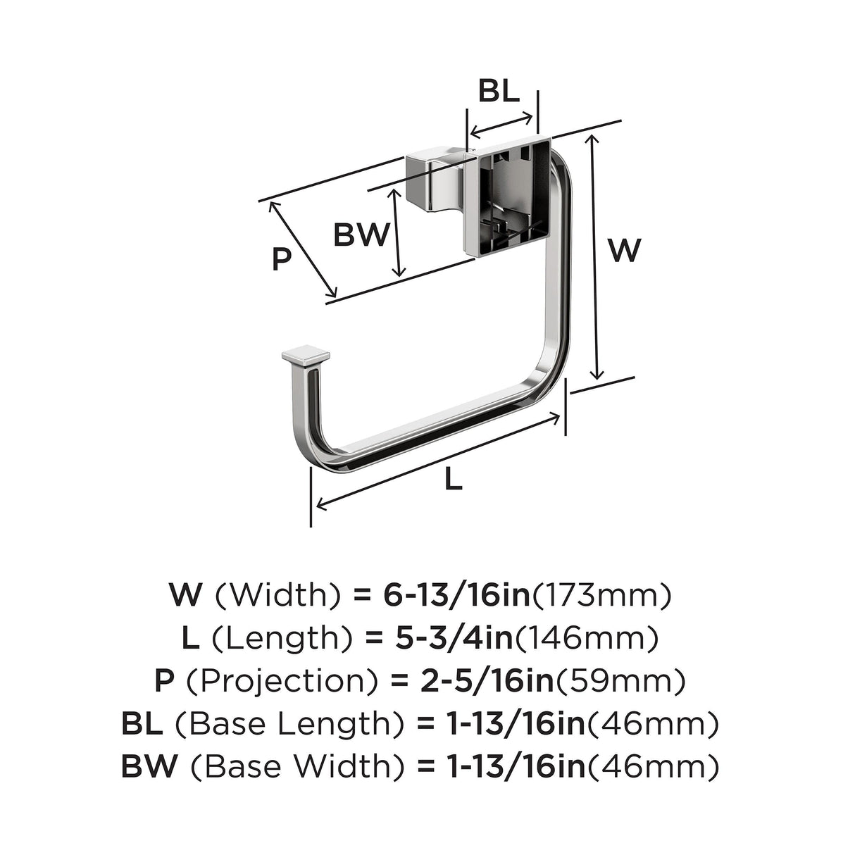Amerock BH3602226 Chrome Towel Ring 5-3/4 in (146 mm) Length Towel Holder Mulholland Hand Towel Holder for Bathroom Wall Small Kitchen Towel Holder Bath Accessories