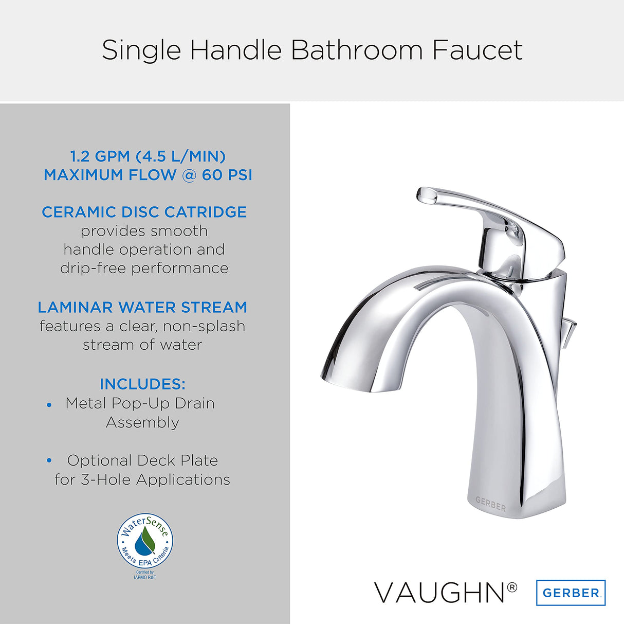 Gerber D225018BN Brushed Nickel Vaughn Single Handle Lavatory Faucet
