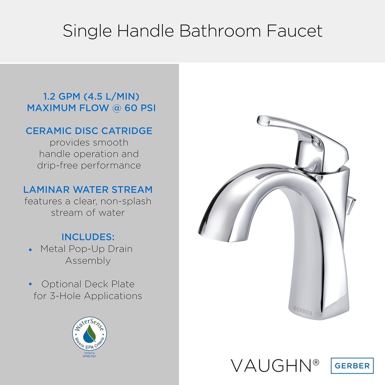 Gerber D225018BN Brushed Nickel Vaughn Single Handle Lavatory Faucet