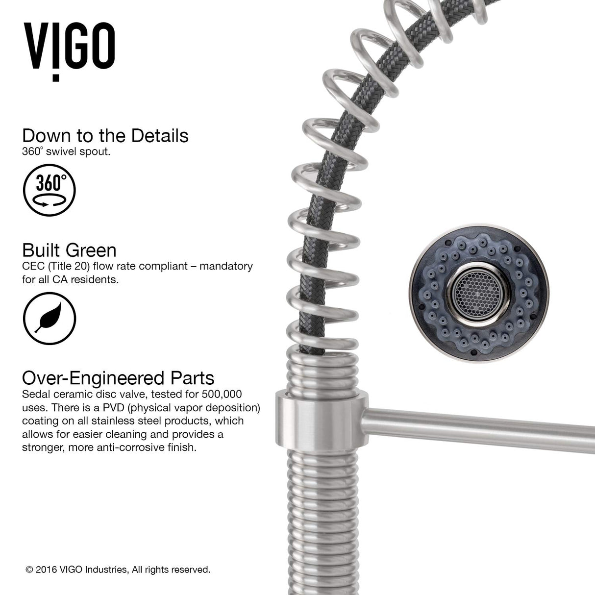 VIGO VG02001STK1 19" H Edison Single-Handle with Pull-Down Sprayer Kitchen Faucet with Deck Plate in Stainless Steel