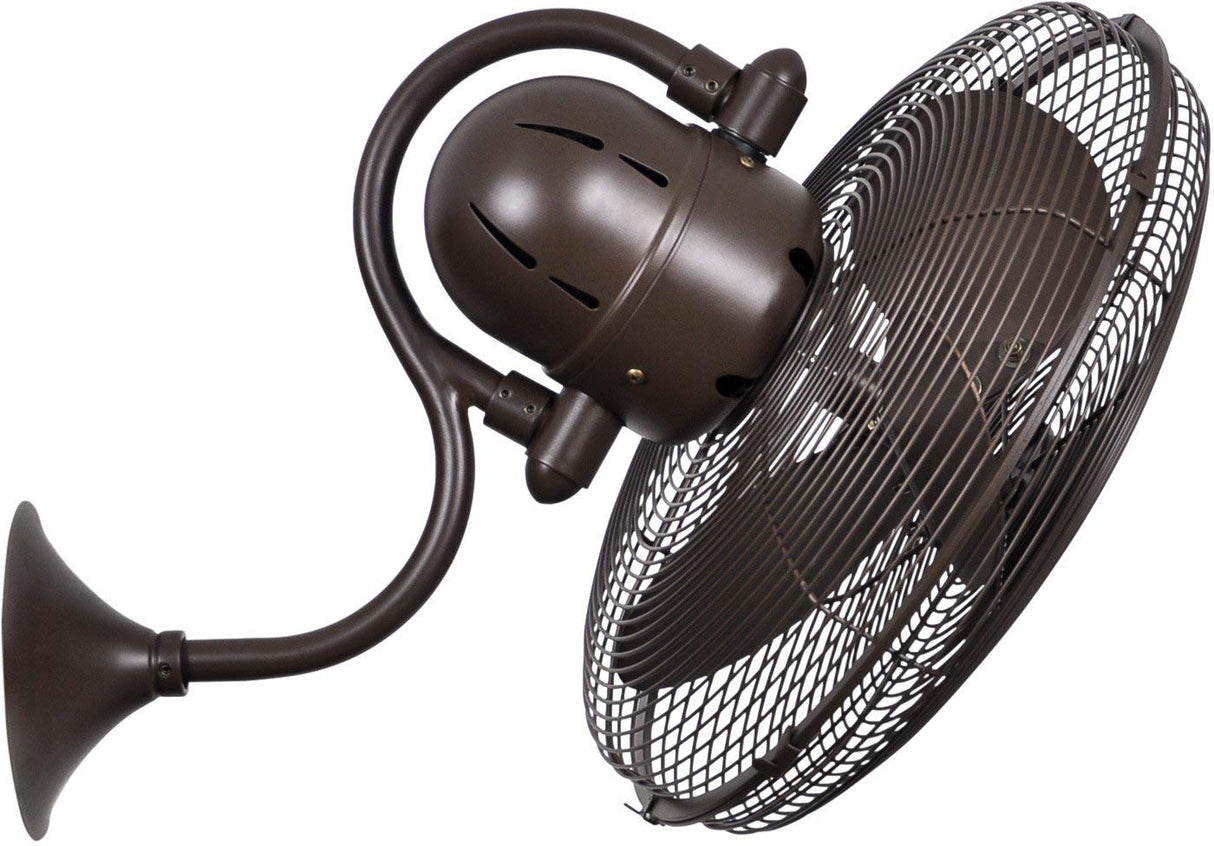 Matthews Fan LL-TB Laura 90° oscillating 3-speed wall fan in textured bronzed finish.