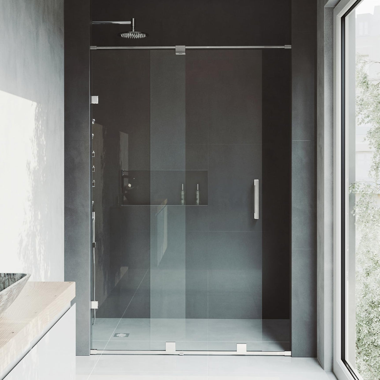 VIGO Adjustable 60 - 62 in. W x 72.75 in. H Frameless Track Sliding Rectangle Shower Door with Clear Tempered Glass and St. Steel Hardware in St. Steel Finish with Reversible Handle - VG6045STCL6273