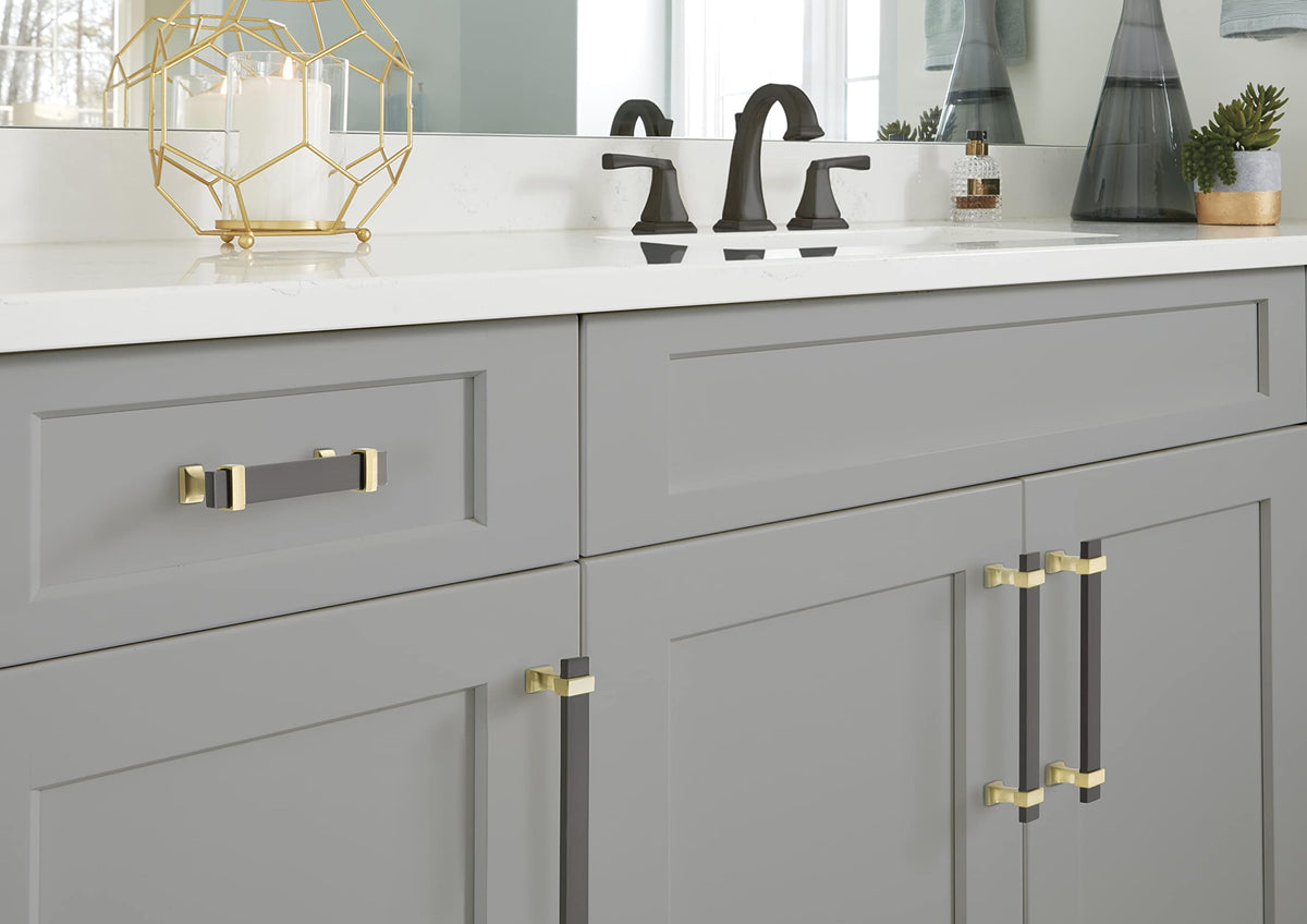 Amerock Cabinet Pull Black Chrome/Brushed Gold 3-3/4 inch (96 mm) Center to Center Overton 1 Pack Drawer Pull Drawer Handle Cabinet Hardware