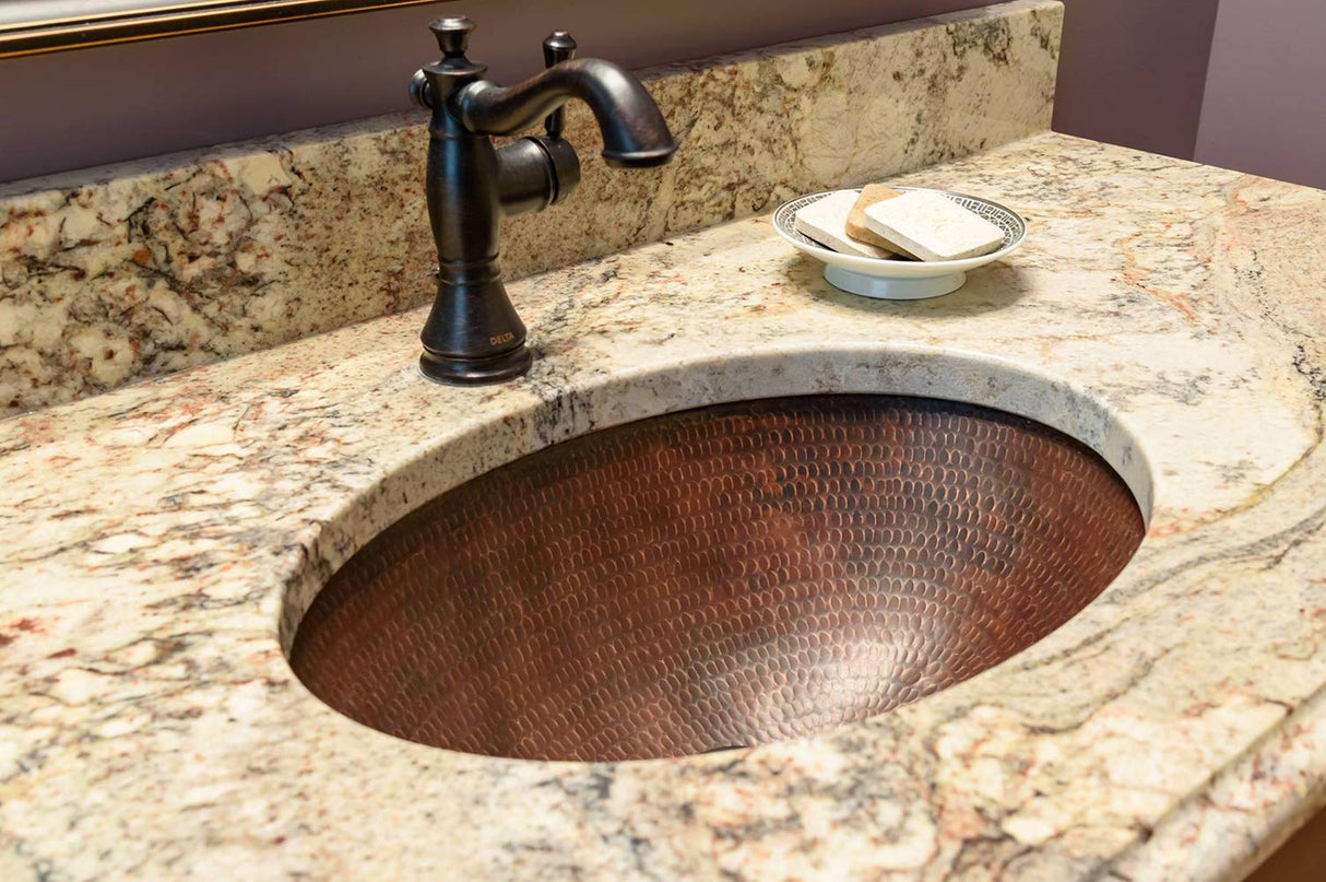 Premier Copper Products LO17FDB 17-Inch Oval Under Mount Hammered Copper Sink, Oil Rubbed Bronze