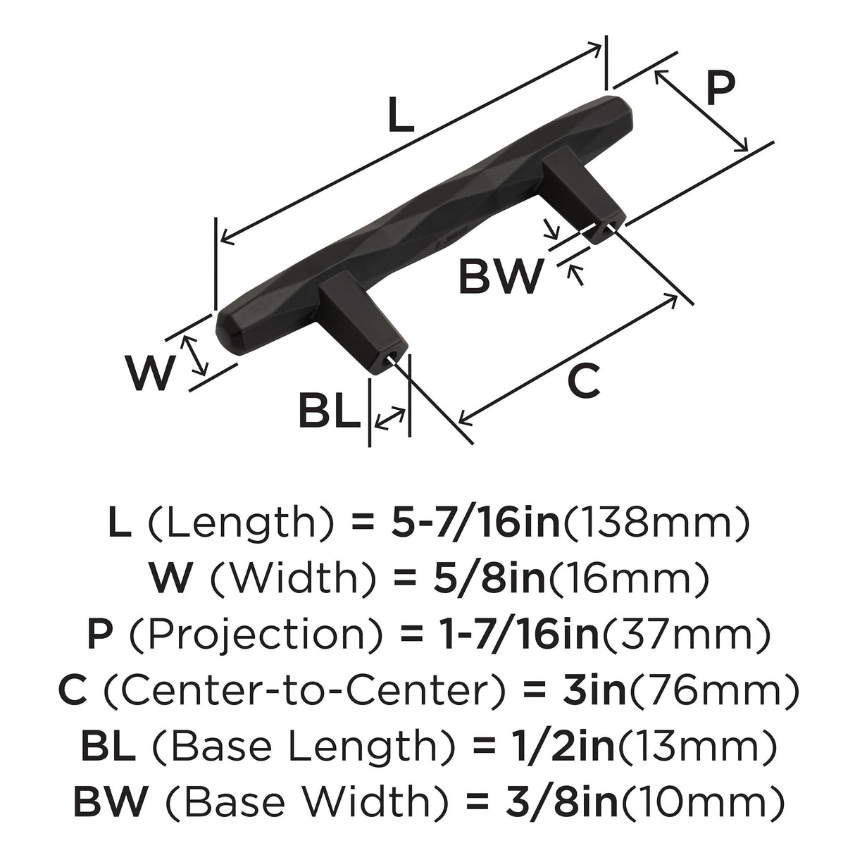 Amerock Cabinet Pull Black Bronze 3 inch (76 mm) Center to Center St. Vincent 1 Pack Drawer Pull Drawer Handle Cabinet Hardware