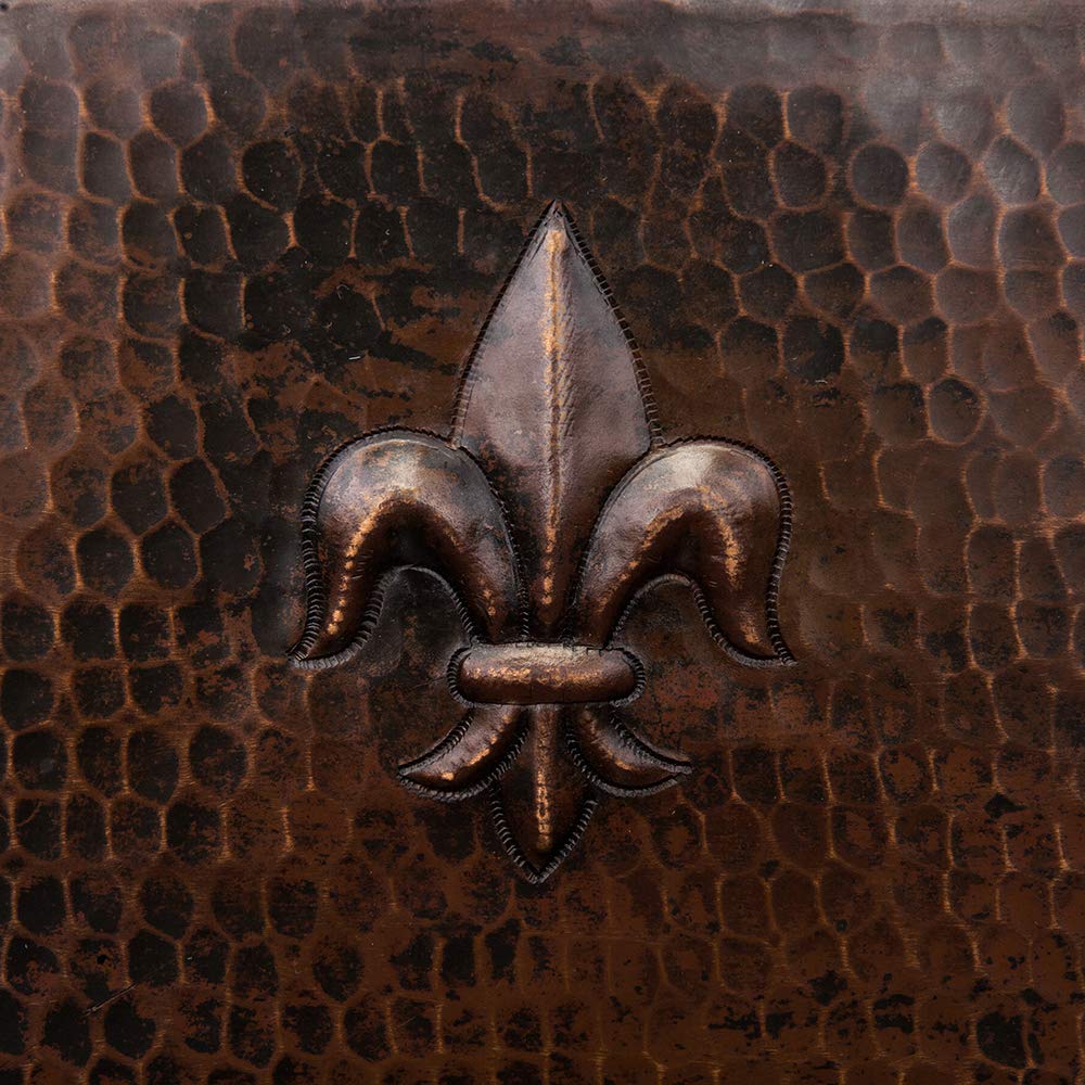 Premier Copper Products BS15FDB2 15-Inch Universal Square Fleur De Lis Hammered Copper Bar Sink with 2-Inch Drain Size, Oil Rubbed Bronze