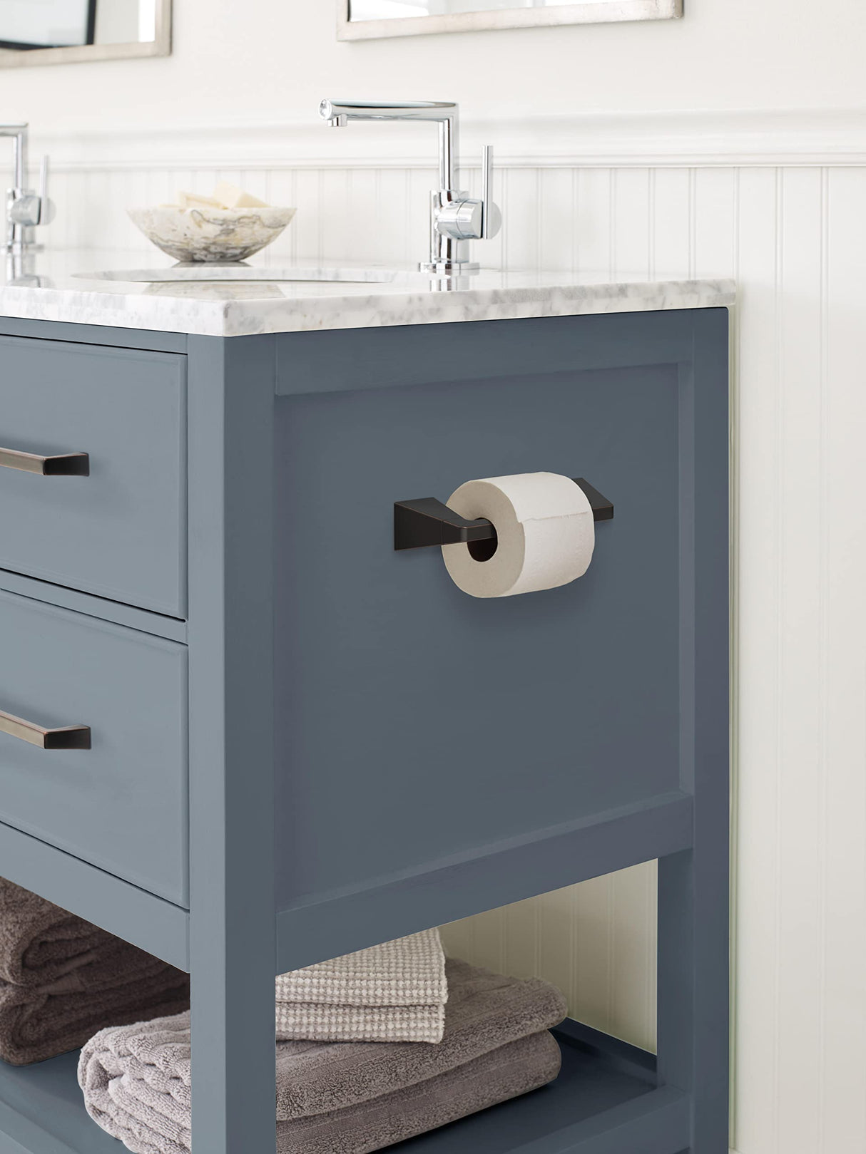 Amerock BH36001ORB Oil Rubbed Bronze Pivoting Double Post Toilet Paper Holder 9-5/16 in. (237 mm) Toilet Tissue Holder Blackrock Bath Tissue Holder Bathroom Hardware Bath Accessories