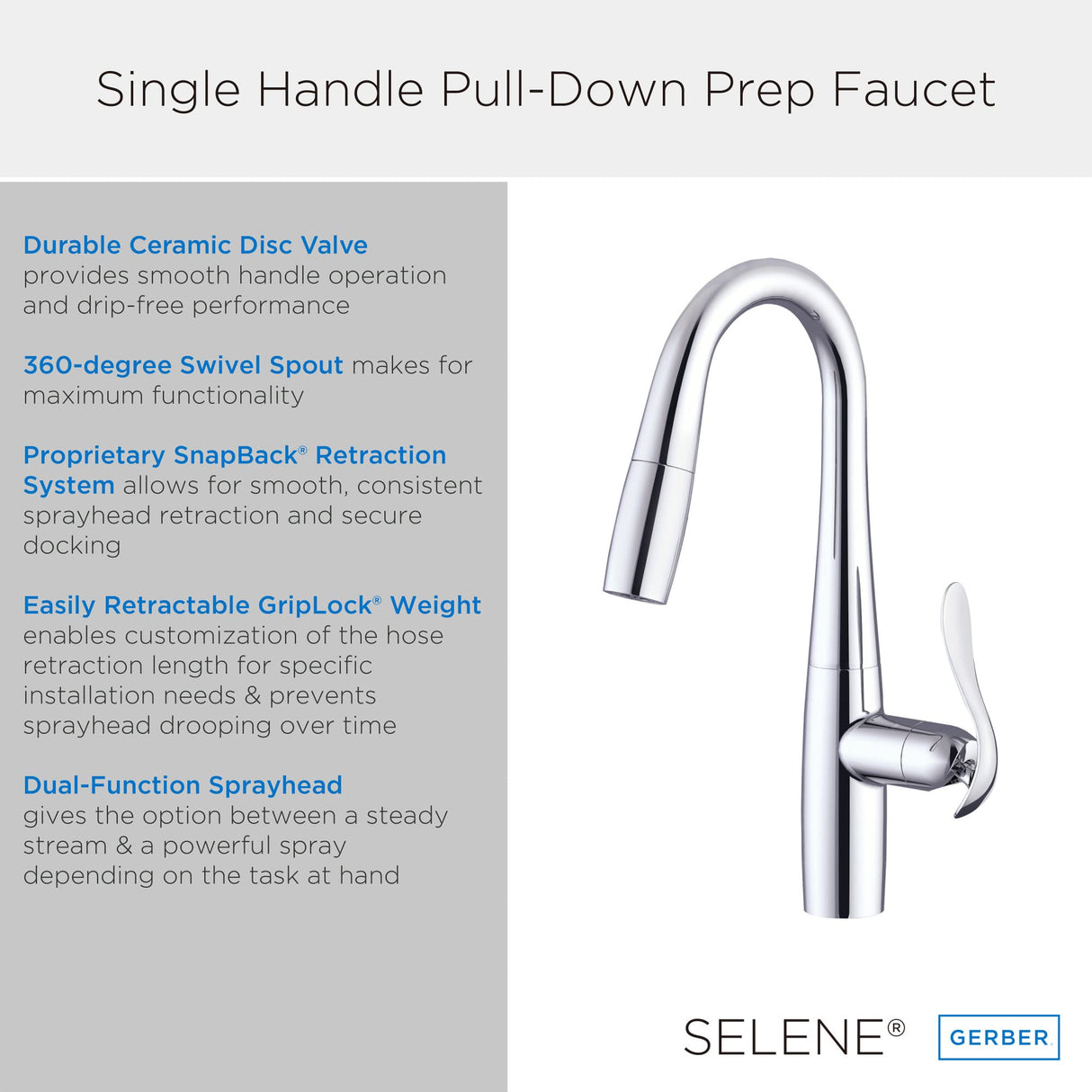Gerber D150612 Chrome Selene Single Handle Pull-down Prep Faucet