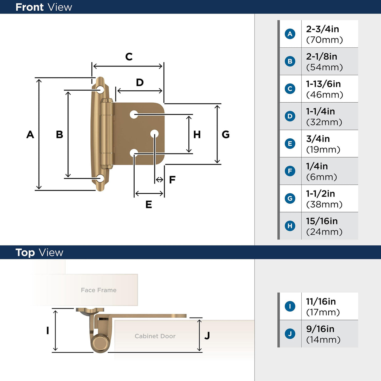 Amerock BPR3429CZ Cabinet Hinge Variable Overlay Self Closing Face Mount Champagne Bronze Kitchen Cabinet Door Hinge 1 Pair/2 Pack Functional Hardware