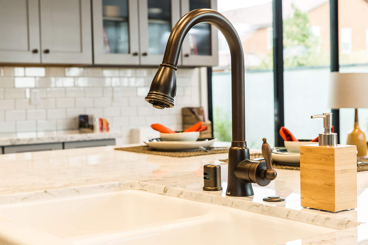 Danze D454410BR Prince Single Handle Pull-Down Kitchen Faucet with SnapBack Retraction, Tumbled Bronze