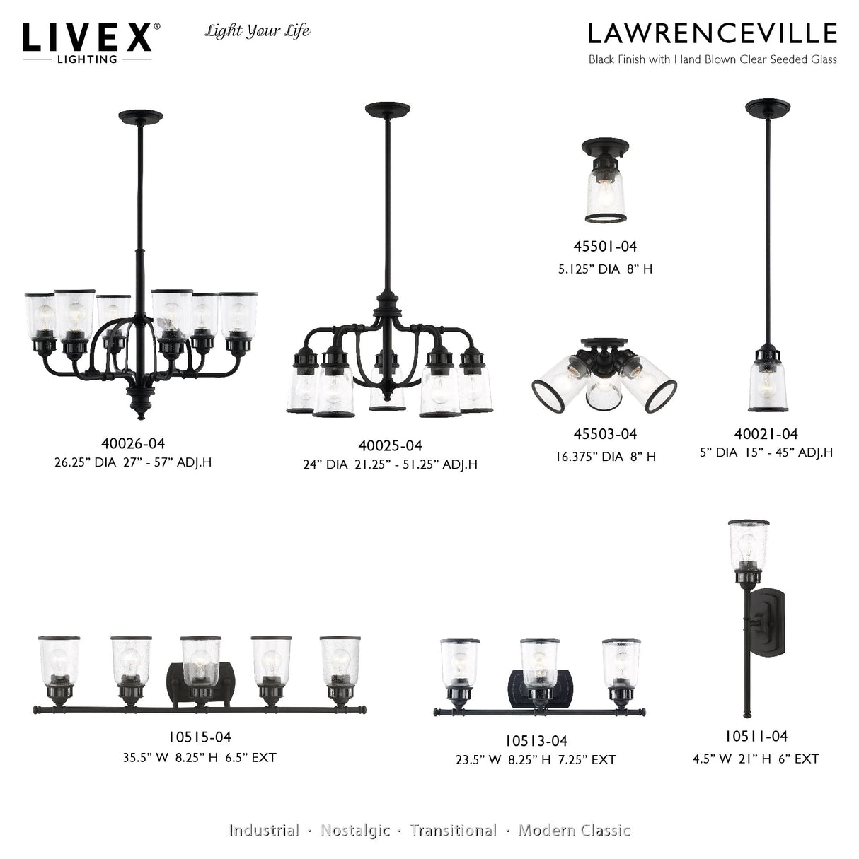 Livex Lighting 10515-04 Lawrenceville 5 Light Large Vanity Sconce, Black