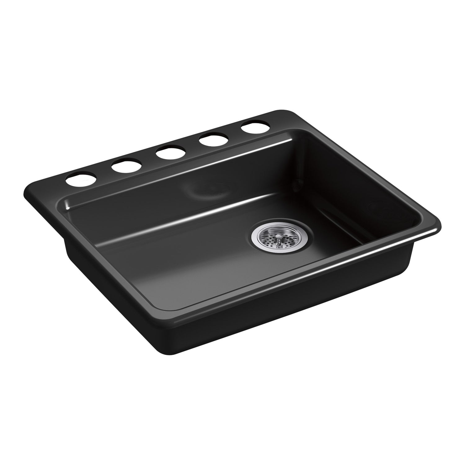 KOHLER K-5479-5U-7 Riverby Undermount Single-Bowl Kitchen Sink with 5 Oversized Faucet Holes, 25" x 22" x 5-7/8", Black Black