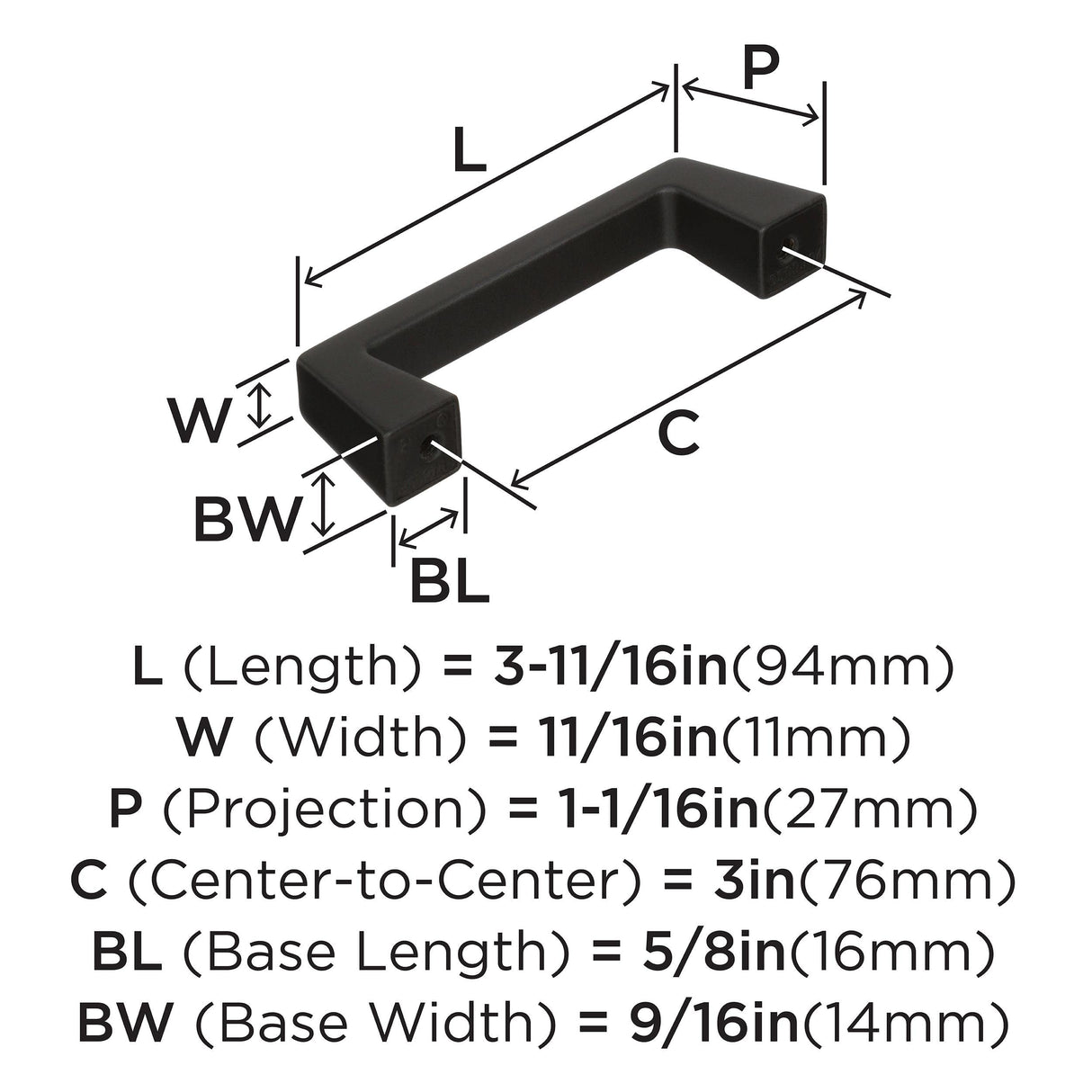 Amerock Cabinet Pull Black Bronze 3 inch (76 mm) Center to Center Blackrock 1 Pack Drawer Pull Drawer Handle Cabinet Hardware