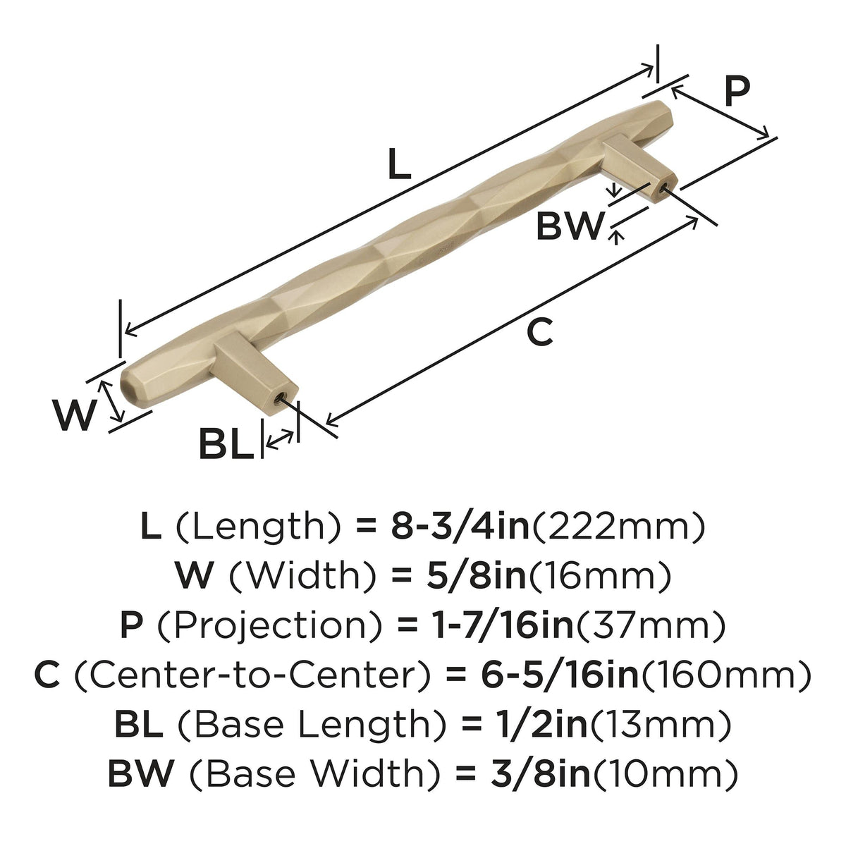Amerock Cabinet Pull Golden Champagne 6-5/16 inch (160 mm) Center to Center St. Vincent 1 Pack Drawer Pull Drawer Handle Cabinet Hardware