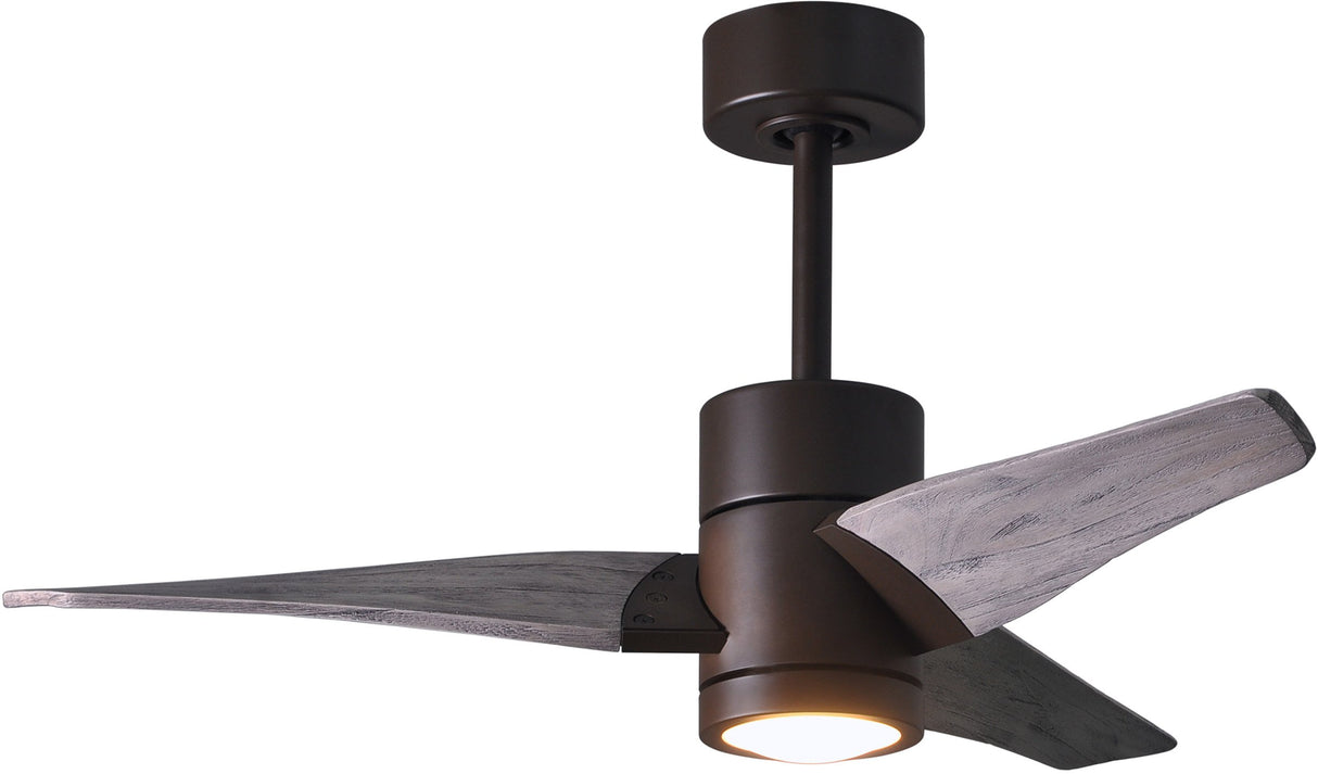 Matthews Fan SJ-TB-BW-42 Super Janet three-blade ceiling fan in Textured Bronze finish with 42” solid barn wood tone blades and dimmable LED light kit