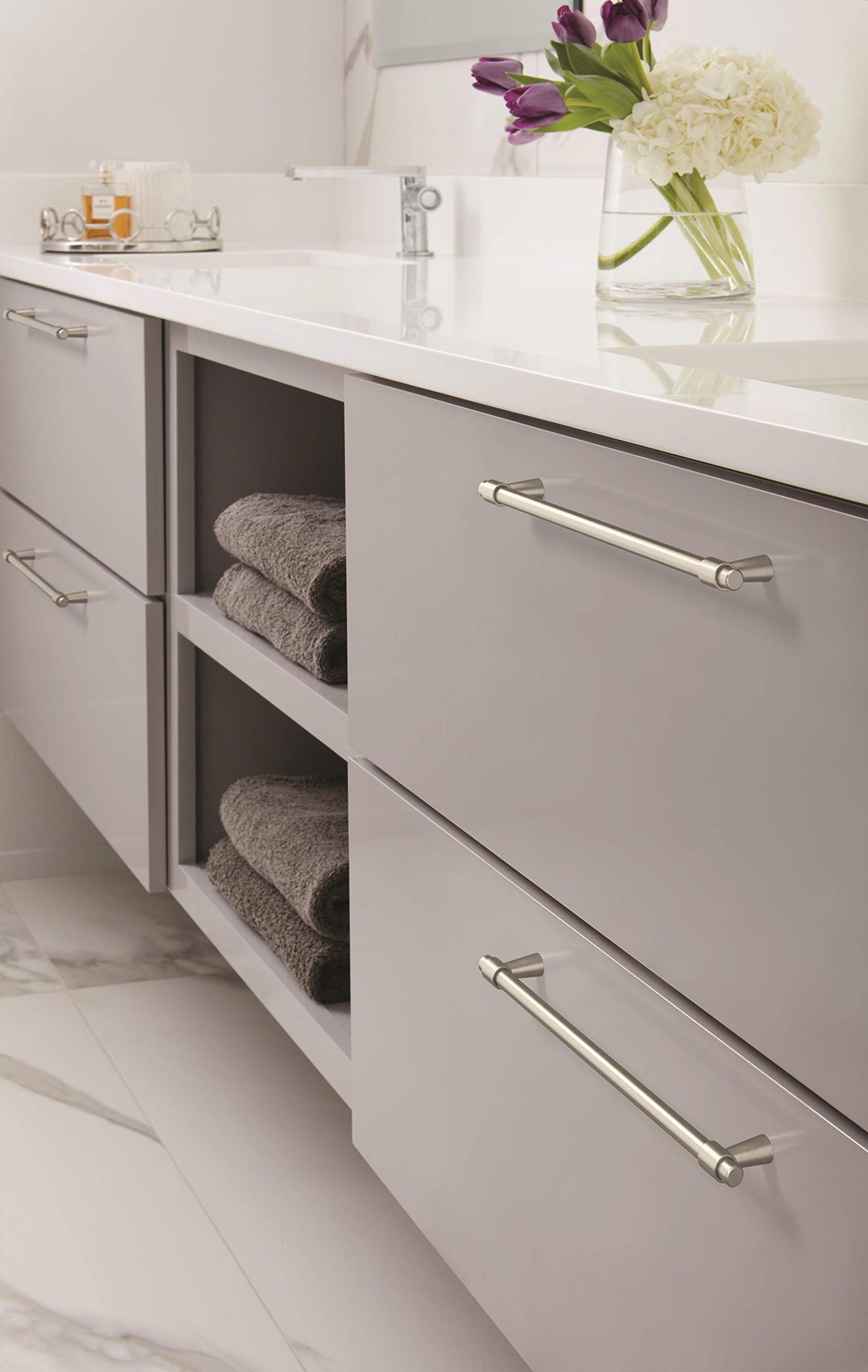 Amerock Cabinet Pull Satin Nickel 8-13/16 inch (224 mm) Center-to-Center Destine 1 Pack Drawer Pull Cabinet Handle Cabinet Hardware