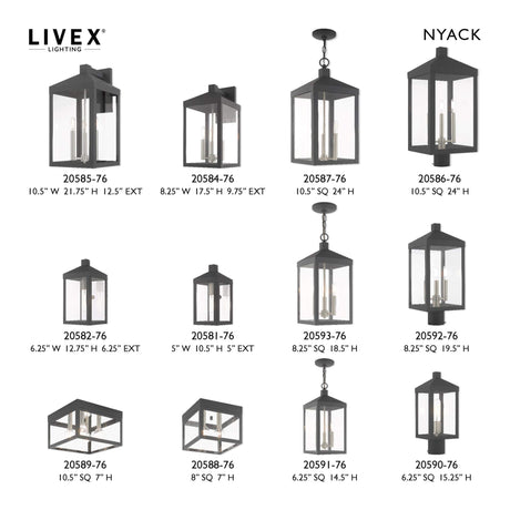 Livex Lighting 20585-80 Nyack - 21.75" Three Light Outdoor Wall Lantern, Nordic Gray Finish with Clear Glass