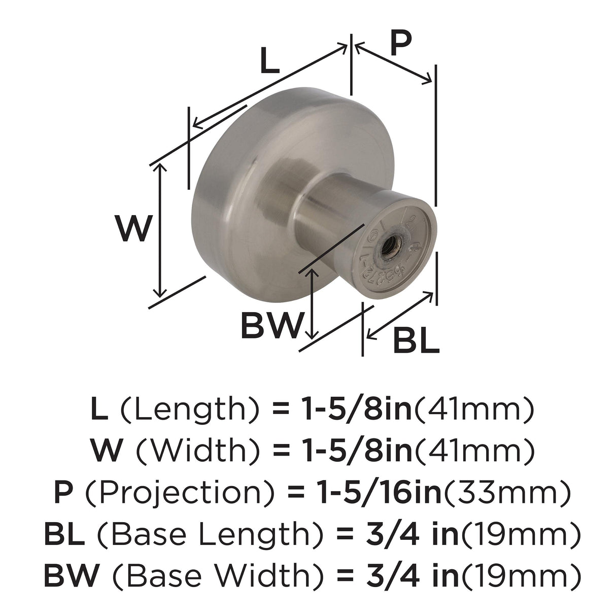 Amerock Cabinet Knob Satin Nickel 1-5/8 inch (41 mm) Diameter Blackrock 1 Pack Drawer Knob Cabinet Hardware