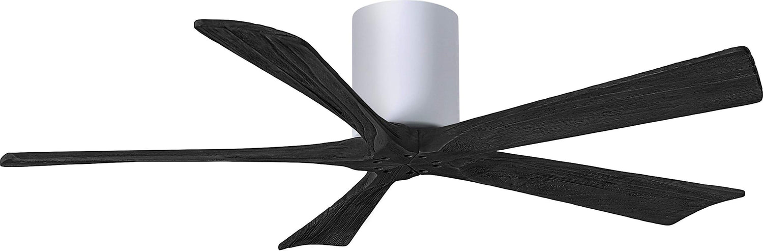 Matthews Fan IR5H-WH-BK-52 Irene-5H five-blade flush mount paddle fan in Gloss White finish with 52” solid matte black wood blades.