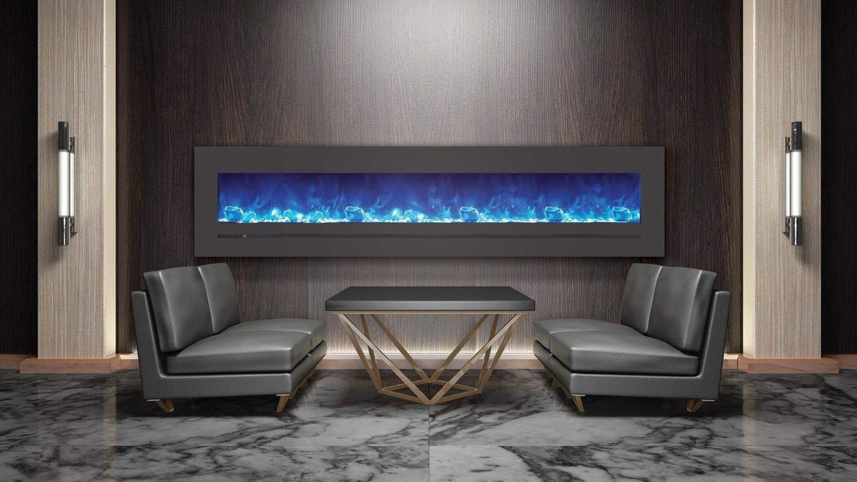 Amantii WM-FML-88-9623-STL Wall Mount / Flush Mount - 88" Electric Fireplace with a Steel Surround and Glass Media