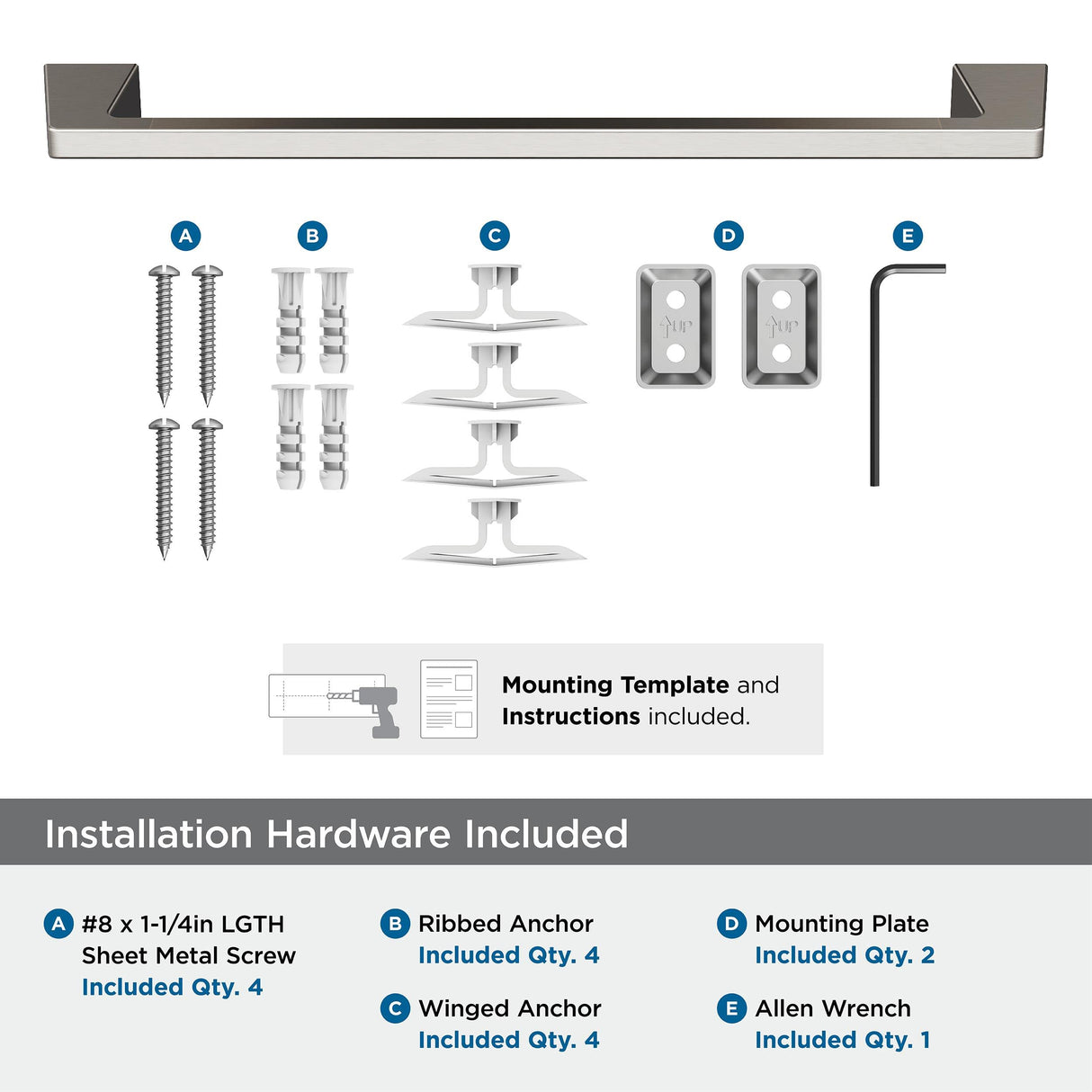Amerock BH36003G10 Brushed Nickel Towel Bar 18 in (457 mm) Towel Rack Blackrock Bathroom Towel Holder Bathroom Hardware Bath Accessories