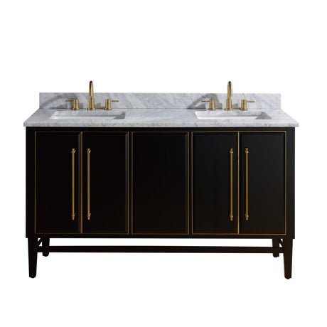 Avanity Mason 61 in. Vanity Combo in Black with Gold Trim and Carrara White Marble Top