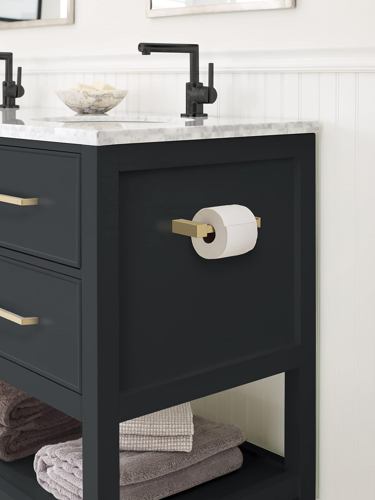 Amerock BH36081BBZ Golden Champagne Single Post Toilet Paper Holder 5-7/8 in. (149 mm) Length Toilet Tissue Holder Monument Bath Tissue Holder Bathroom Hardware Bath Accessories