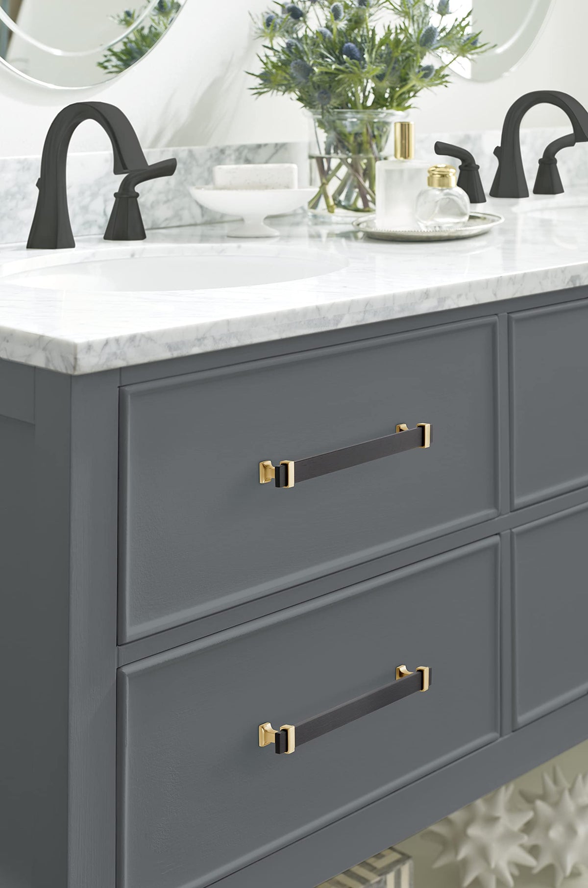 Amerock Cabinet Pull Brushed Matte Black/Brushed Gold 8-13/16 inch (224 mm) Center to Center Overton 1 Pack Drawer Pull Drawer Handle Cabinet Hardware