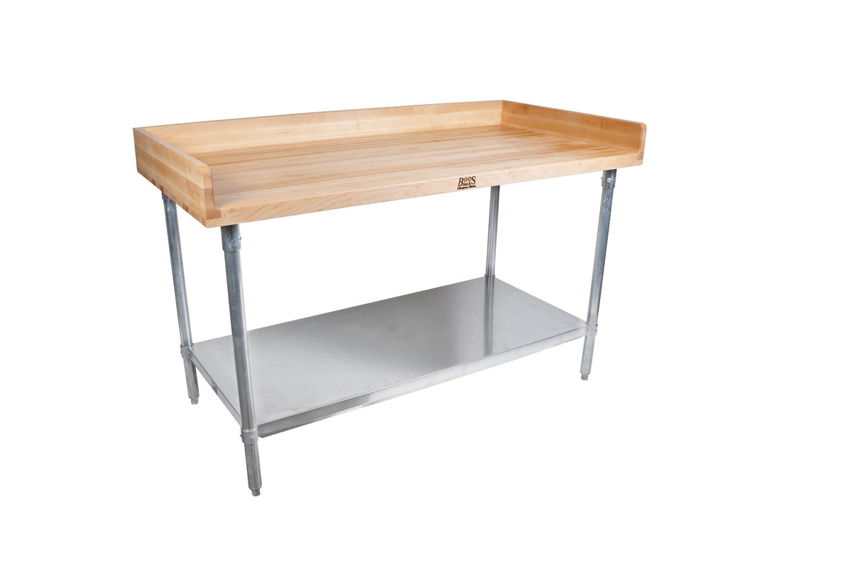 John Boos DNS07 Maple Top Work Table with 4" Riser, Galvanized Base and Shelf, 48" x 30" 1-3/4"