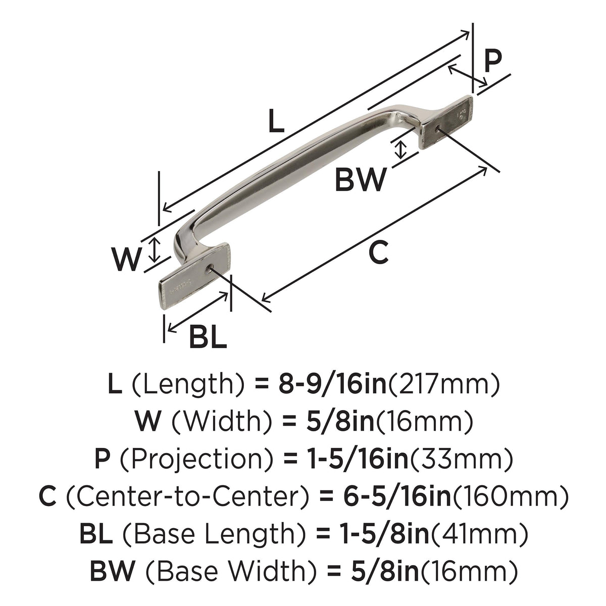 Amerock Cabinet Pull Polished Nickel 6-5/16 inch (160 mm) Center to Center Highland Ridge 1 Pack Drawer Pull Drawer Handle Cabinet Hardware