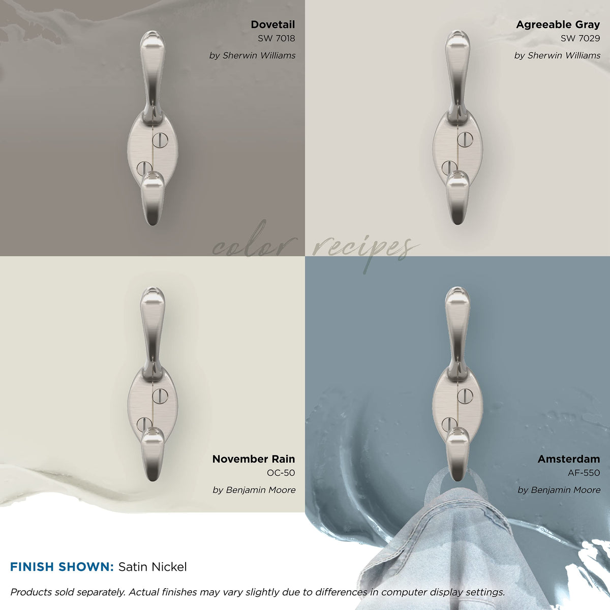 Amerock Large Coat Hook Wall Mount Satin Nickel 1 Pack Robe Hook Towel Hook Entryway Hook Bathroom Hook