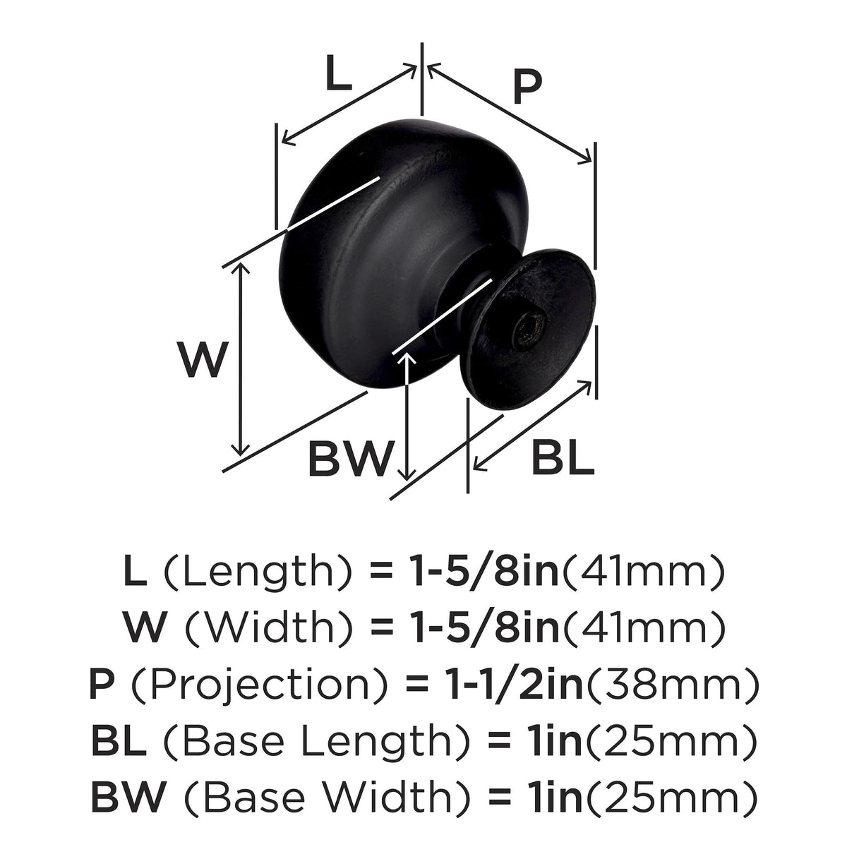Amerock Cabinet Knob Black Bronze 1-5/8 inch (41 mm) Diameter Kane 1 Pack Drawer Knob Cabinet Hardware